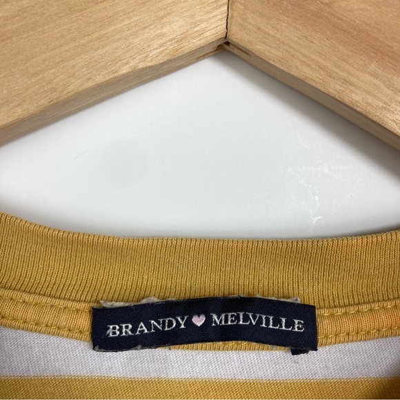 Brandy Melville Marigold Yellow White Striped Gretchen Long Sleeve Tee Shirt OS - Picture 6 of 6